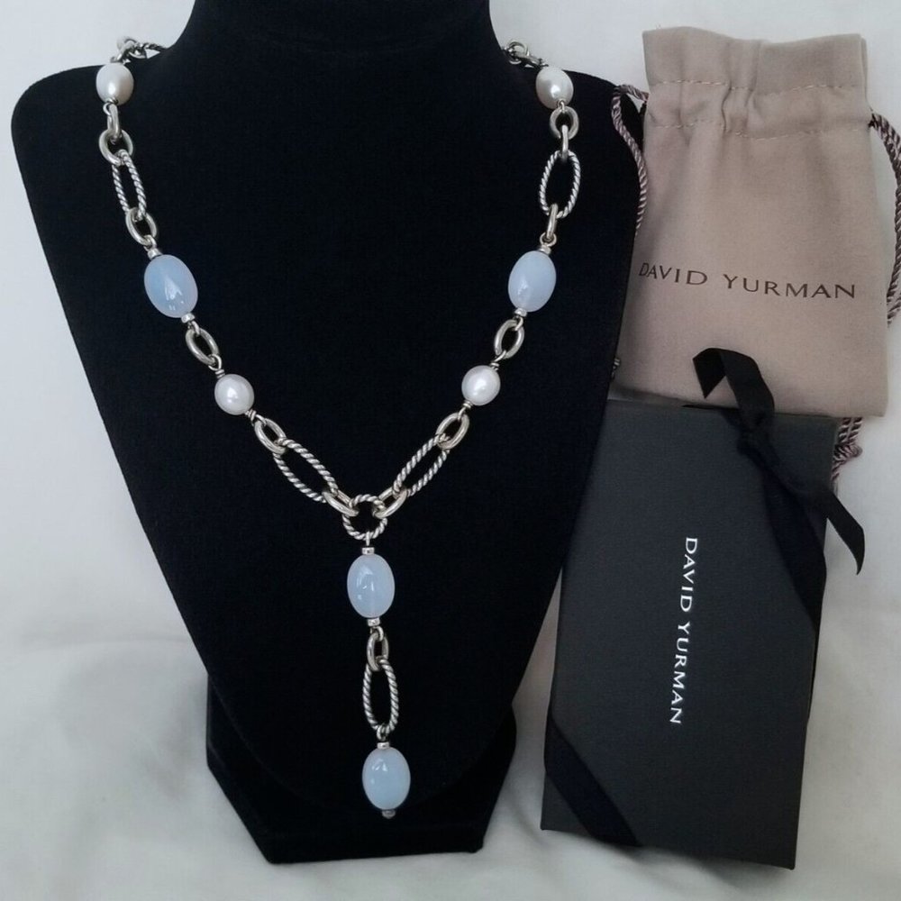 SOLD - DAVID YURMAN *RARE* Lavender Chalcedony & Pearl Y Necklace - MINT! $1750 - Picture 1 of 6